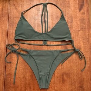 Olive green medium cheeky bikini set.